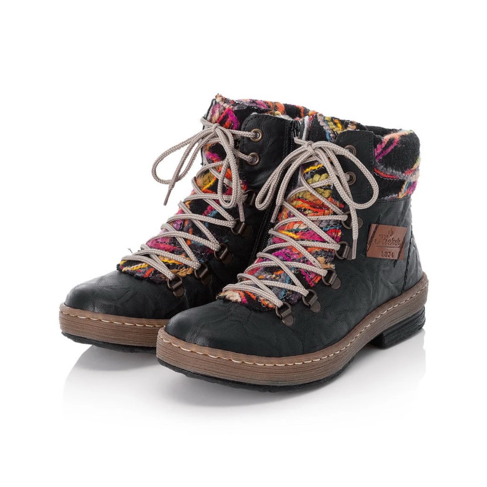 Rieker Women's Black and Multicolor Lace-Up Boots